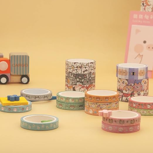YUBX Cute Pets Washi Tape Set 18 Rolls Skinny Gold Embellishment Decorative Masking Tapes for Arts, DIY Crafts, Journals, Planners, Scrapbook, Wrapping (Puppies) (Puppies)