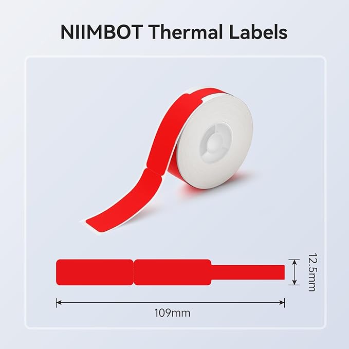 NIIMBOT Red Cable Labels Maker Tape for D11/D110/D101 Label Maker, 0.49'' x 4.29'' -65 Tapes/Roll, Thermal Label Tape for Home Office Labeling Tape Replacement