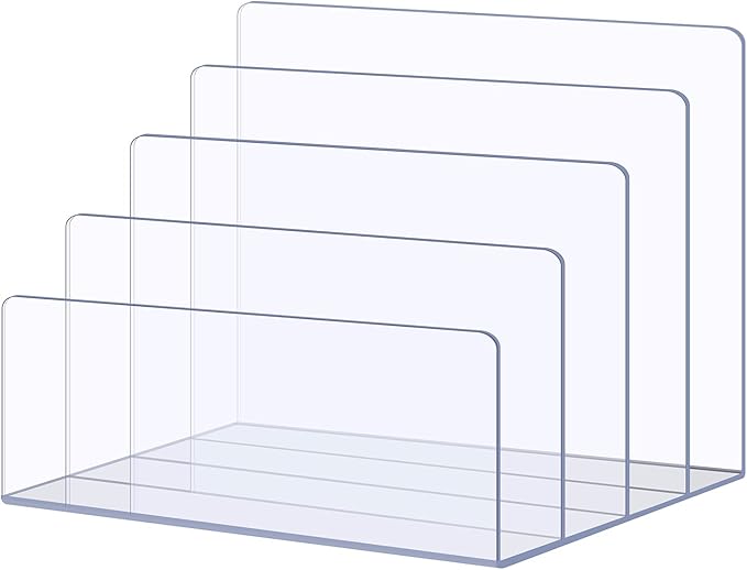 Sooyee File Organizer for Desk, Mail Organizer Countertop,4-Section File Holder for Home Office,Book Organizer,Acrylic Desk Organizer for Letter, Document, Notebook, Binder, Purse, Palette,Clear