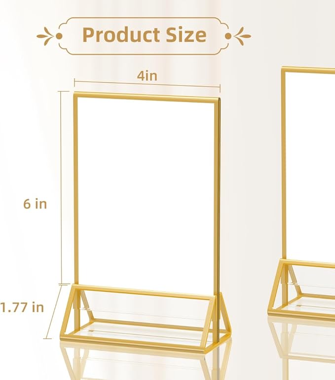 4X6 Gold Frames Double Sided Acrylic Sign Holder Tabletop Picture Frames Vertical Display Stand for Shop School Home Photos Wedding,Set of 6