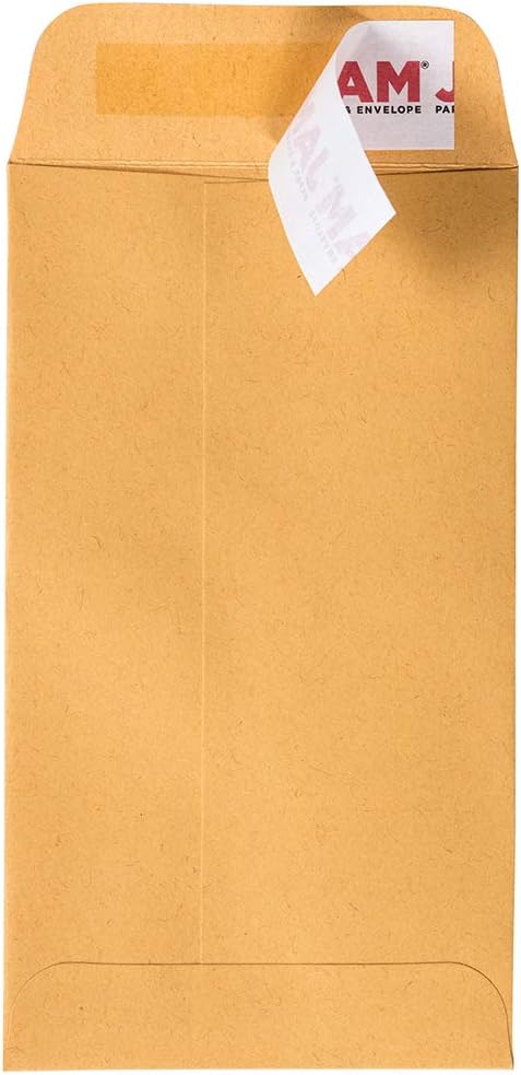 JAM PAPER #5.5 Coin Business Envelopes with Peel and Seal Closure - 3 1/8 x 5 1/2 - Brown Kraft Manila - Bulk 250/Box