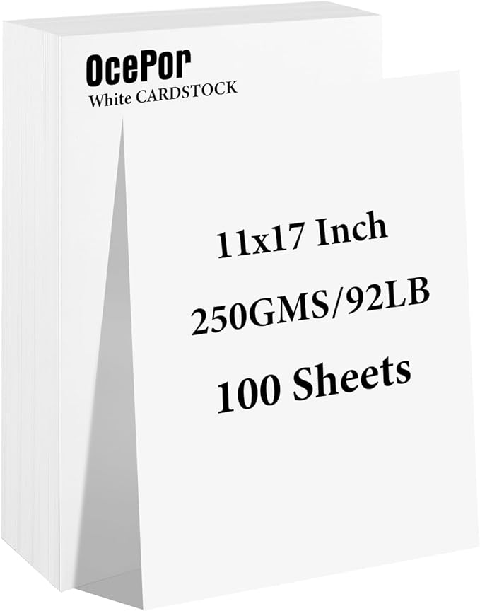 100 Sheets White Cardstock 11” x 17”, 92lb/250gsm Card Stock, Thick Card Stock Paper, Heavy Cardstock Paper for Printer, Resume, Scrapbooks, Art, Crafts, Business Cards