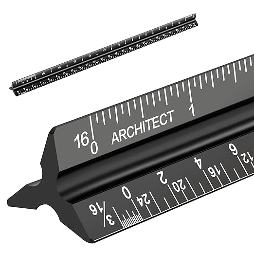 Architectural Scale Ruler, Imperial Measurements 12'', Laser-Etched Aluminum Architect Triangular Ruler Black for Architects, Students, Draftsman, and Engineers by mveohos