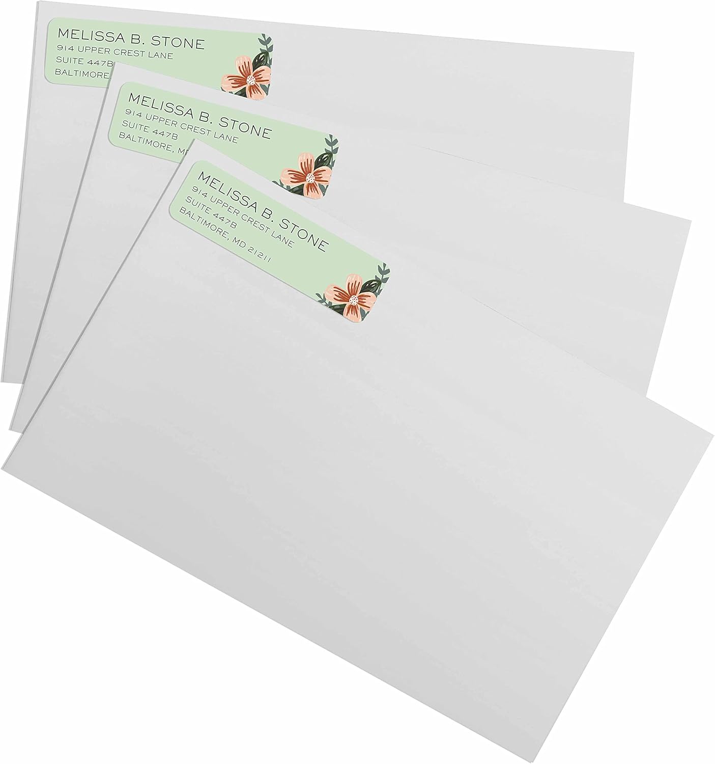 Mint and Pink Floral Rolled Address Labels/Roll of 500 Personalized Return Address Labels/Designer Return Address Stickers in Elegant Plastic Dispenser