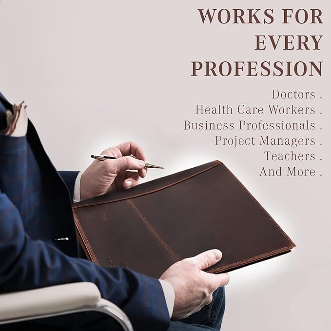 Leather Portfolio Binder, Professional Organizer Padfolio – Resume Folder, Business Card & Document Holder, Portfolios for Men & Women, Office & Business Supplies by Luxeoria | (Small - Brown)
