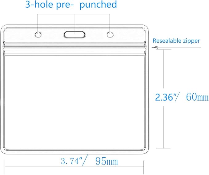 Extra Thick Horizontal ID Card Name Tag Badge Holder with Waterproof Type Resealable Zip (Holders, 20Packs)