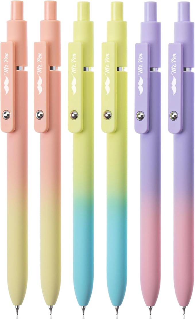 Mr. Pen- Retractable Gel Pens, 6 Pack, Gradient Color Barrels, Black Gel Pens, Fast Dry, Gel Pens Fine Point 0.5mm, Retractable Pens, Cute Pens, Gel Ink Pens, Aesthetic Pens for Journaling