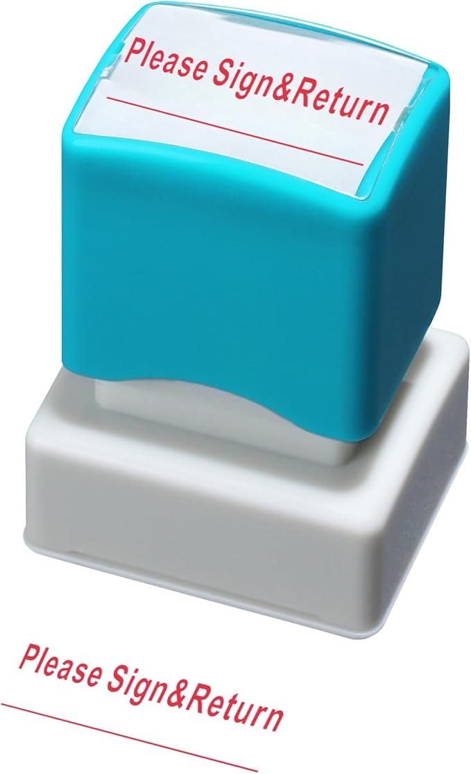 WAFJAMF Please Sign& Return Stamp–Message Stamp Pre-Inked Office Stamp Refillable Red Ink Preinstalled - Medium