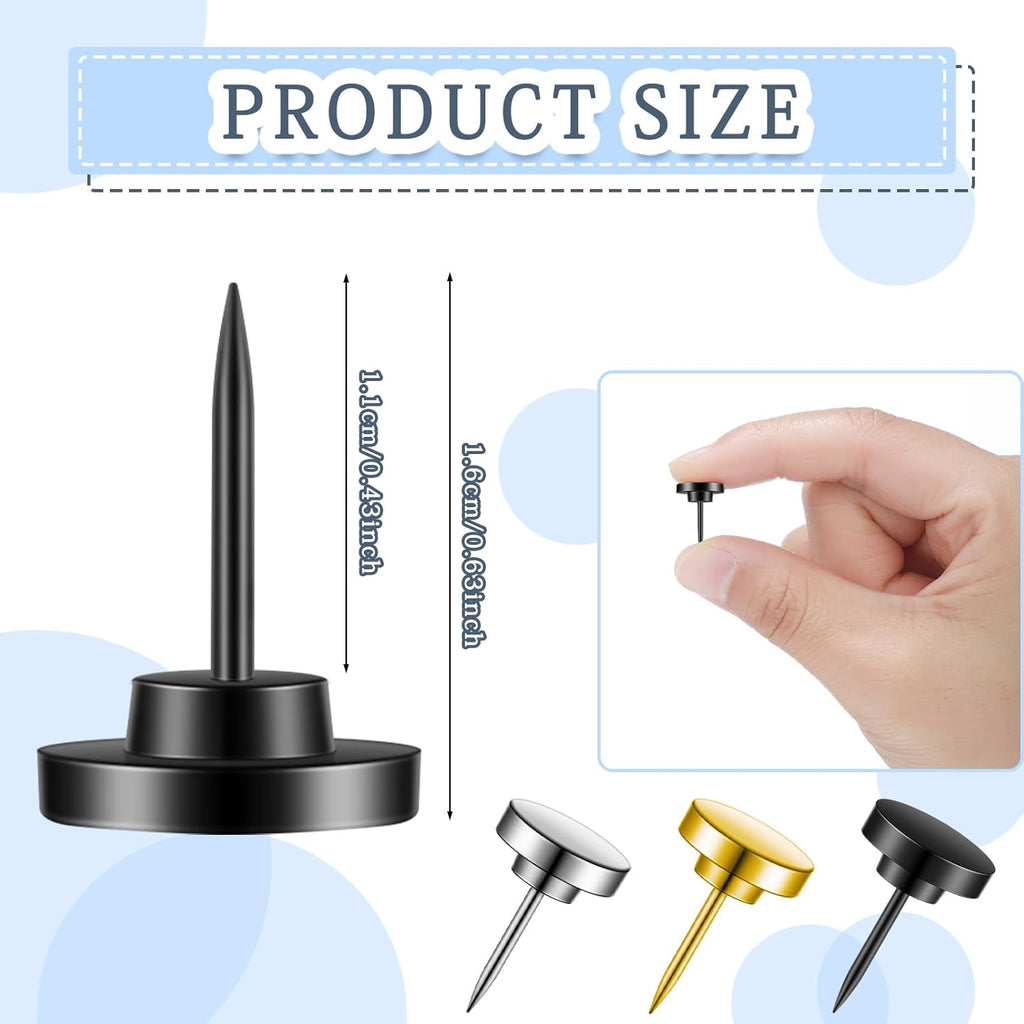 Shimeyao 30 Pieces Push Pins, Metal Thumb Tacks for Picture Photo Hanging, Wall Pins for Board Posters Bulletin Maps, Wall Tack for Office Home Decorative (Gold,Black,Silver)