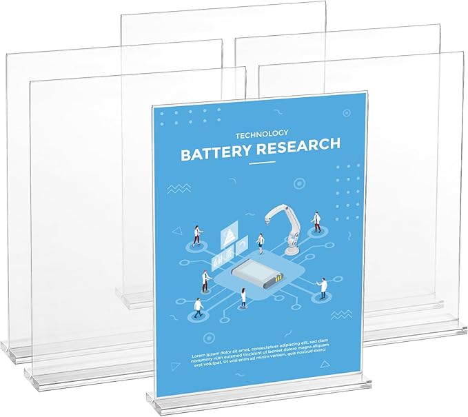 VEVOR Acrylic Sign Holder, 6 Pack 8.5 x 11-inch Brochure Display Holders, T-Shape Double Sided Display Sign Stand, Clear Acrylic Table Menu Photo Paper Holder for Restaurant Office Wedding Bar