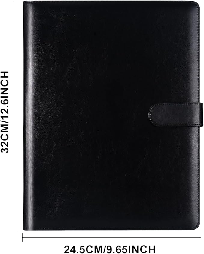 Clipboard Portfolio Meeting Record Manual Faux Leather Storage Clipboard with Cover for Size A4 Writing Pad,Phone Pocket & Business Card Holder, Used for Business Office,Meeting etc. (Black)