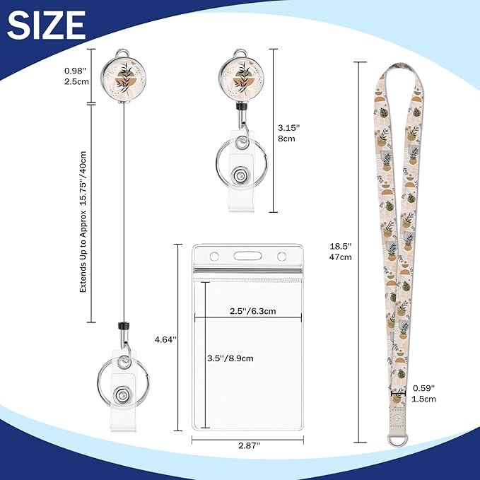 Giancomics Lanyards for Id Badges, Leaf Cute Lanyards with Retractable Reel, Boho Waterproof ID Badge Holder for Cruise Ships Cards Key, Office Work Name Tag Zip Card Protector 2 Pack