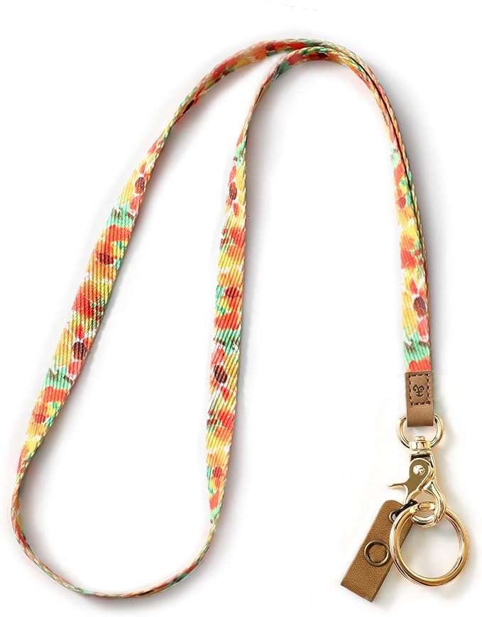 MNGARISTA Neck Lanyard for Keys, Floral Key Lanyard for Women, Durable ID Lanyards with Keyring and Clasp for ID Badges, School ID or Wallets, Flower