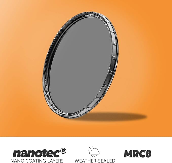 60mm X2 CPL Circular Polarizing Filter for Camera Lenses - AGC Optical Glass Polarizer Filter with Lens Cloth - MRC8 - Nanotec Coatings - Weather Sealed by Breakthrough Photography