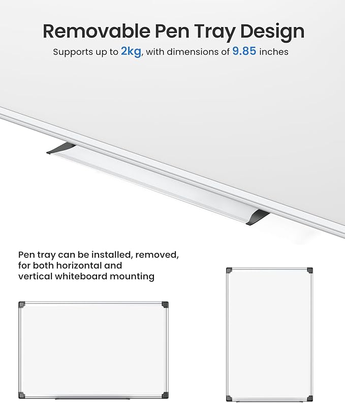 VUSIGN 12PCS Magnetic White Board Kit for Wall 18" x 12", 12 Dry Eraser & 24 Multicolor Markers & 48 Magnetic Pins, Sliver Reinforced Aluminum Frame for Home, School, Office