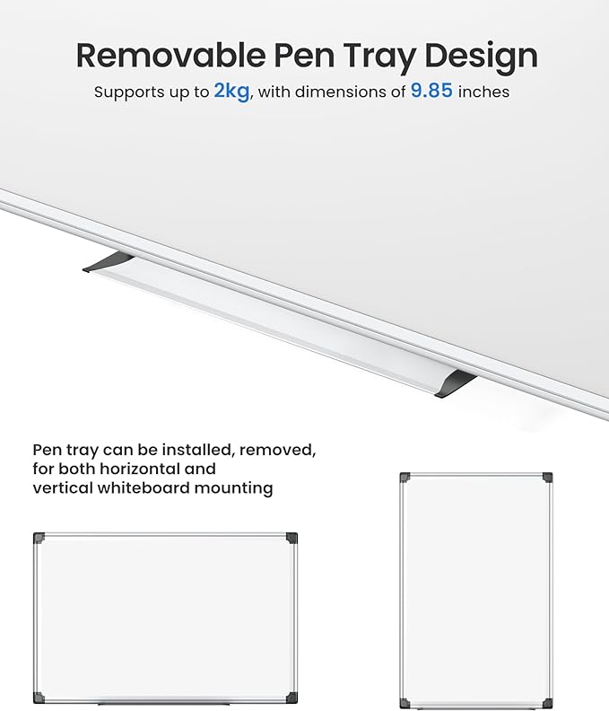 VUSIGN Magnetic White Board Kit for Wall 18" x 12", 1 Dry Eraser & 2 Multicolor Markers & 4 Magnetic Pins, Sliver Reinforced Aluminum Frame for Home, School, Office