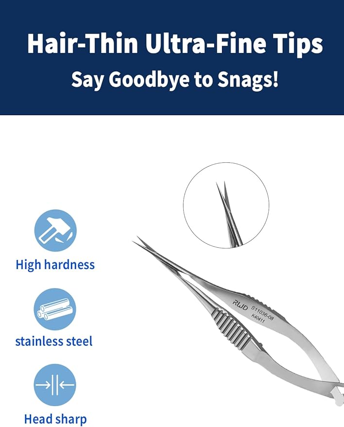 VANNAS Micro Scissors, 3.2" Straight Fan Tip, Extra Sharp Spring Action Squeeze Scissors for Stitch Cutting, Embroidery, ENT, Eye, Skin, Dental, and Veterinary Surgery (8cm) - S11036-08