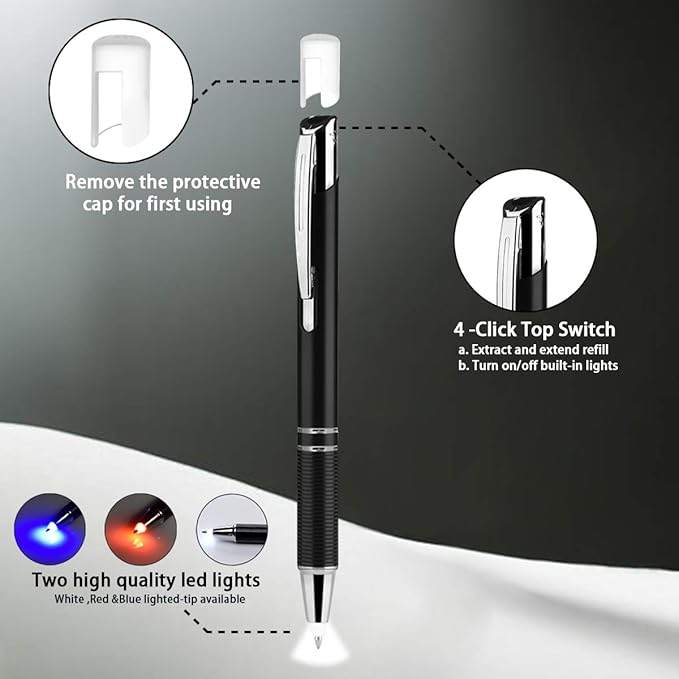 Penyeah Led Pen Light, Pen with Light,Lighted Tip Pen Light for Nurses, LED Lighted Pen for Writing in The Dark - 2pack (Red Light and White Light)