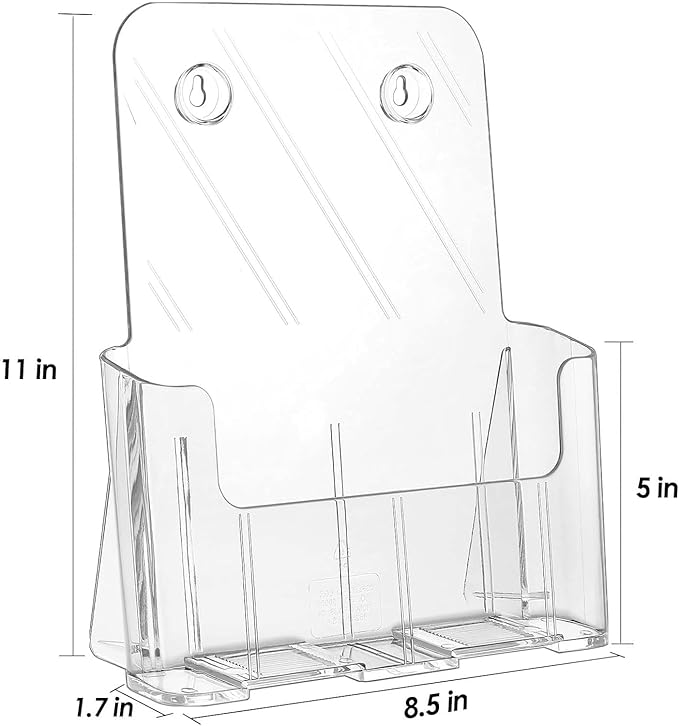 KTRIO Acrylic Brochure Holder 8.5 x 11 inch, Plastic Acrylic Literature Holders Clear Flyer Holder Rack Card Holder, Magazine, Pamphlet, Booklet Display Stand Trifold Holder Desk or Wall Mount 2 Pack