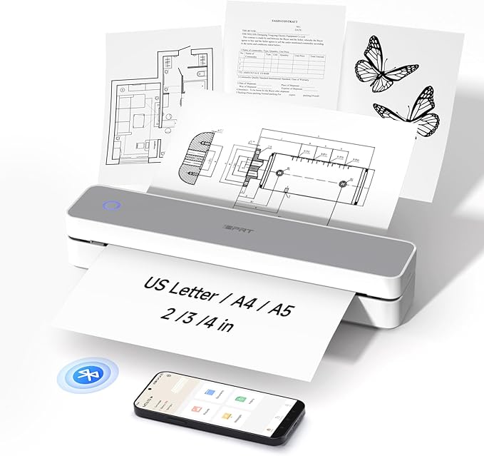 iDPRT Portable Thermal Printer,Wireless Printer for Travel Support 8.5" X 11" US Letter& A4&A5 Thermal Paper, Bluetooth Inkless Printers Compatible with Android and iOS Phone&Laptop