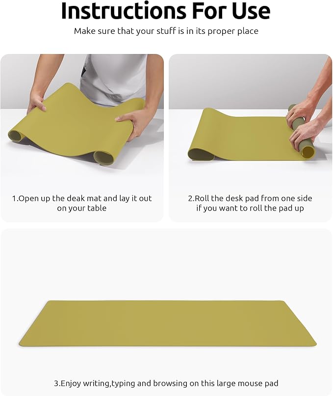 YSAGi Leather Desk Protector, Office Mat, Large Mouse Mat, Non-Slip PU Leather Blotter, Laptop Desk Pad, Waterproof Writing Pad for Office and Home (Olive Green, 35.4" x 17")