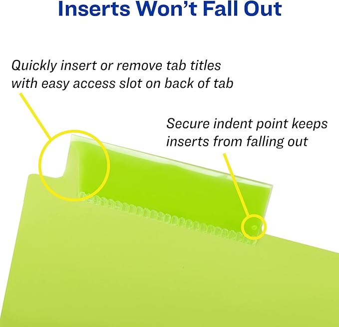 Avery Dividers for 3 Ring Binders, 8-Tab Binder Dividers, Plastic Binder Dividers, Insertable Big Tabs, Multicolor, 3 Sets (71901)