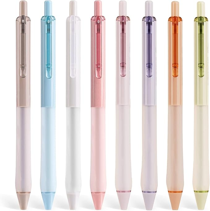 WRITECH Gel Ink Retractable Pens: Black Ink 0.7mm medium Fine Point Pen Set, Extra Smooth Tip No Bleed Smear Smudge Refillable Clickable Pens Bulk for Writing Journaling Multicolor 8ct