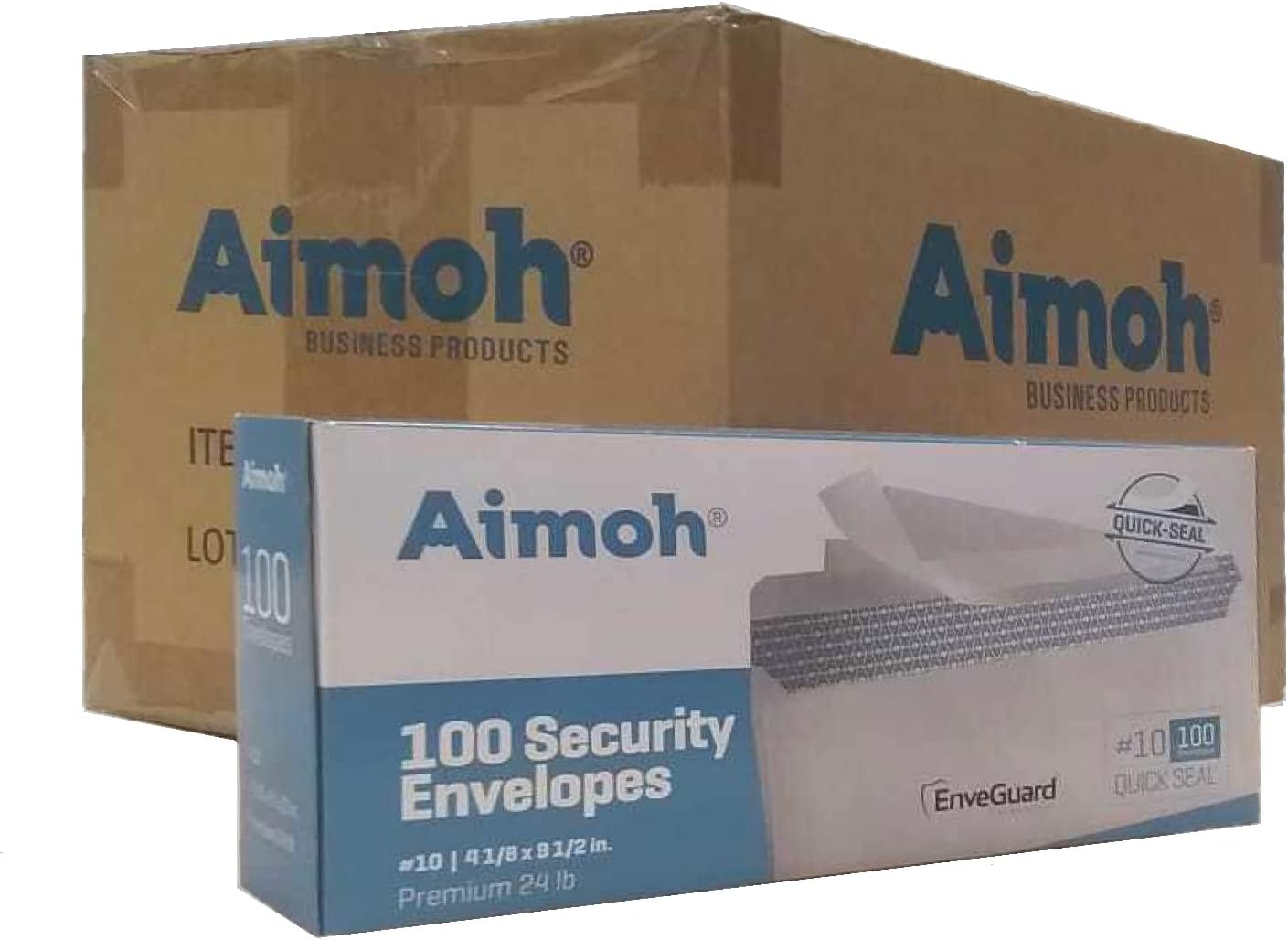 Aimoh #10 Security Tinted Self-Seal Envelopes - No Window - EnveGuard, Size 4-1/8 X 9-1/2 Inches - White - 24 LB - 1 Case - 24 Packs - 2,400 Envelopes (34100-CS)