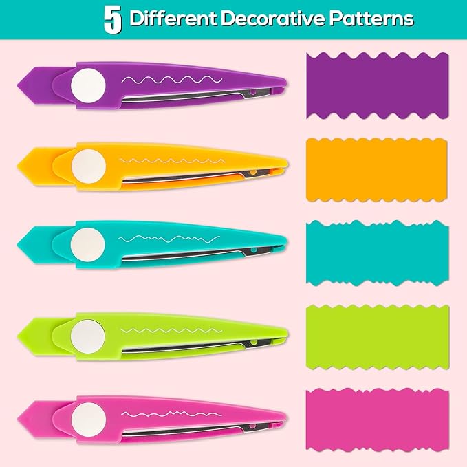 6Pcs/Set Craft Scissors Decorative Paper Edge Scissors With Storage Box Set, 5 Kinds Zig Zag Edges Scissors Great for DIY Projects Paper Card,Photo, Scrapbook,Office School Home Manual (Violet)