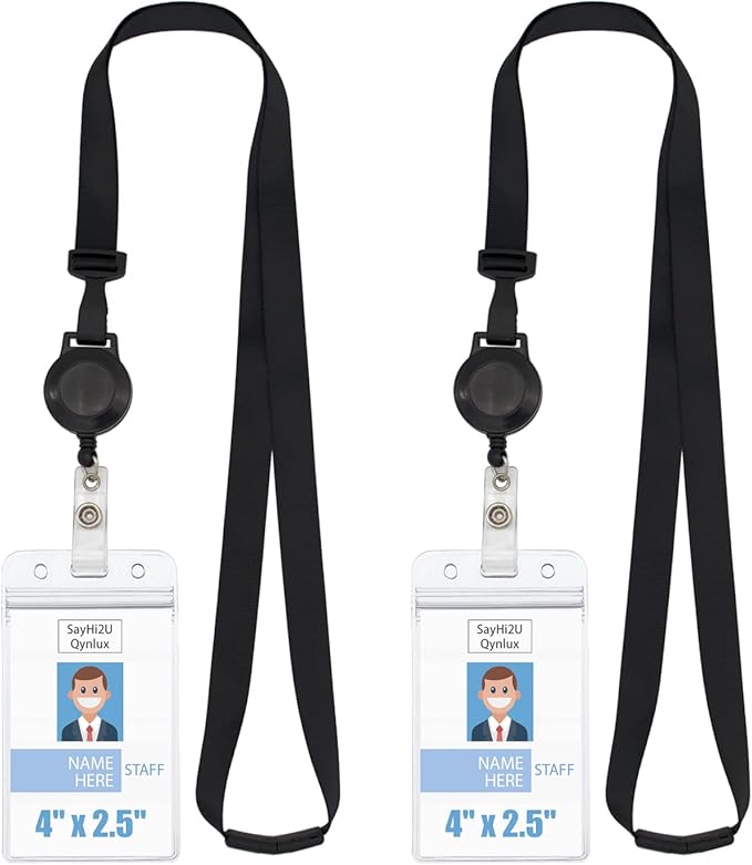 Retractable Safety Breakaway Lanyard with ID Holder, Dual Independent Waterproof Zip Card Holder, Safety Fastener and Adjustable Clasp [2 in 1 Wearing Combination] (Black 5 Pack (Vertical))