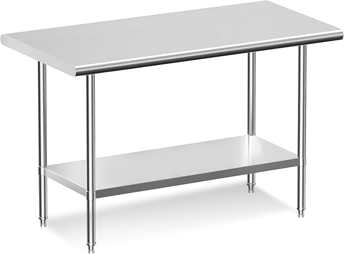 Real Relax Stainless Steel Table, NSF Commercial Heavy Duty Stainless Steel Table for Prep with Adjustable Undershelf, for Commercial Kitchen, Laundry Room and Garage - 24" D x 48" W x 34" H