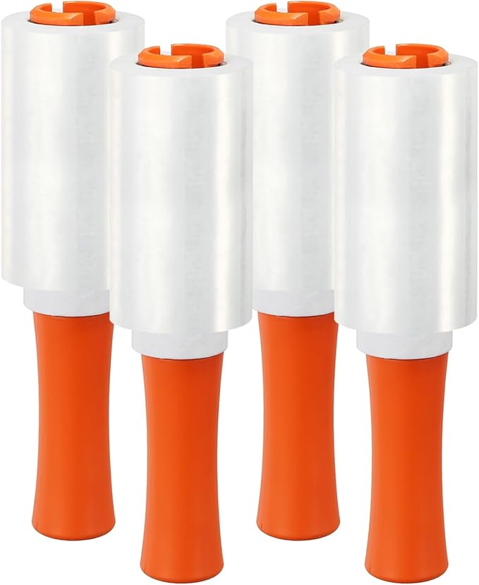 PATIKIL 4.7" x 328 Feet Stretch Wrap Roll, 4 Pack 80 Gauge/20 mic Thick Mini Shrink Stretch Film Industrial Clear Plastic Wrap with Handle for Box Packing Shipping Moving