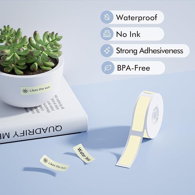 NIIMBOT Label Maker Tape for D11/D110/D101 Label Maker, 12 x 40 mm (0.47'' x 1.57'')-160 Tapes/Roll for Home Office Labeling Tape Replacement, Light Yellow