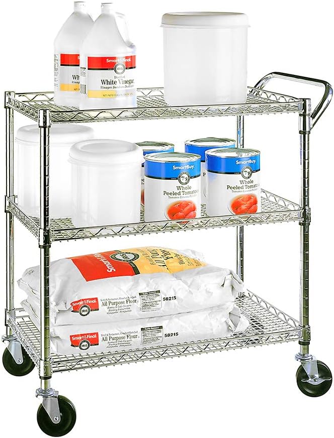 Seville Classics 3-Tier UltraDurable Commercial-Grade NSF-Certifed Service Utility Storage Cart, 34" W, Chrome (1 Pallet of 34 Packs)