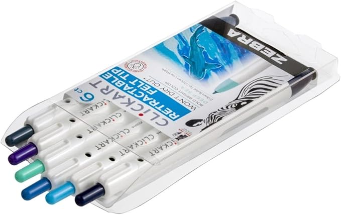 Zebra Pen ClickArt Retractable Marker Pen, 0.6mm, Assorted Deep Sea Colors, 6-Pack (69026)