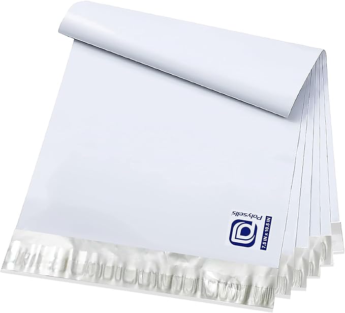 POLYSELLS 100 pcs 7.5x10.5 Inches White x Silver Poly Mailers Shipping Envelopes, Strong Adhesive Sealing, Waterproof, and Tear-resistant Postal Mailing Bags for Clothing, Books, and Accessories