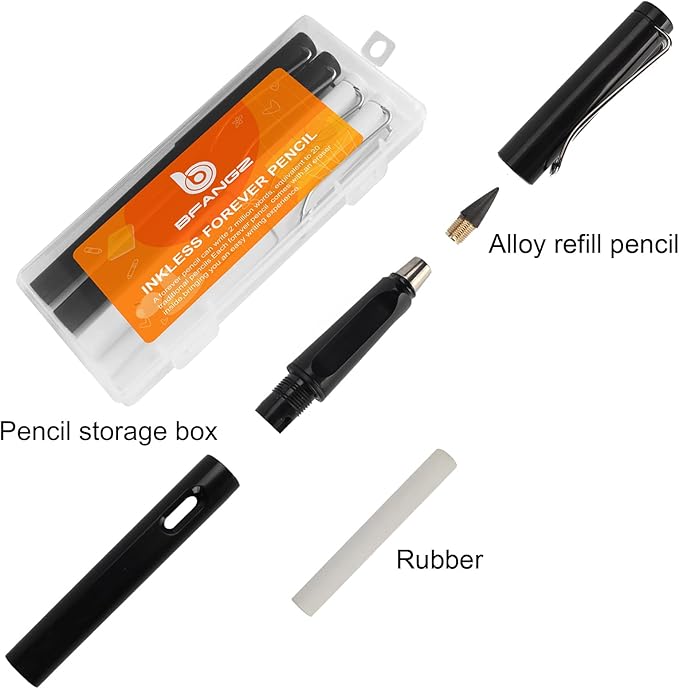 Infinity Forever Pencil - 0.7mm Infinite Everlasting Metal Inkless Pencils Set with Eraser , No Need Sharpened, Replace Mechanical Pen for Sketch , Drawing and Writing（With 8Pcs Nibs and Pen Case）