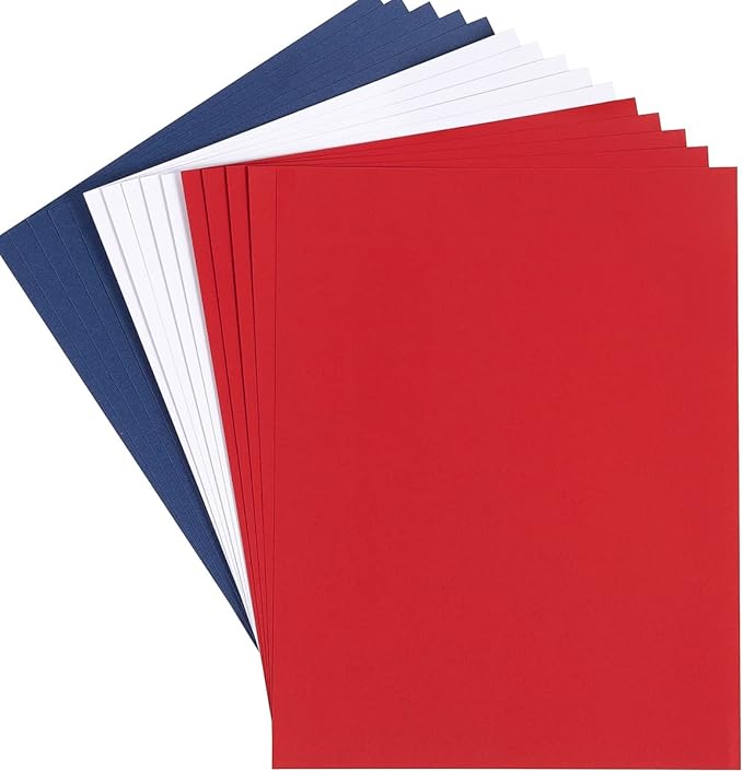 30 sheets Cardstock Paper 8 1/2 x 11 Inches for Crafts and Invitations (White/Red/Blue)
