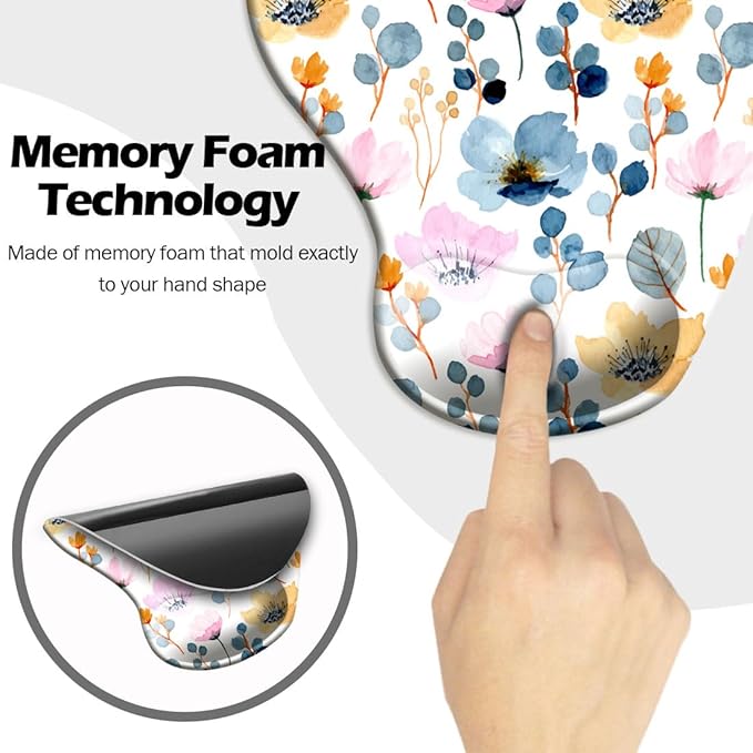 Ergonomic Mouse Pad with Wrist Support and Coaster,Mouse Pads with Non-Slip PU Base for Home Office Working Studying Easy Typing & Pain Relief Blossoming