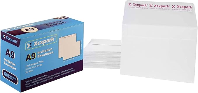 120 Qty Printable A9 Invitation Envelopes 5.75x 8.75 Cards, Self Seal 120GSM white Paper Envelopes for Invitations, Papers, Photos, Documents, Wedding, Baby Shower, Easy to Seal and Peel