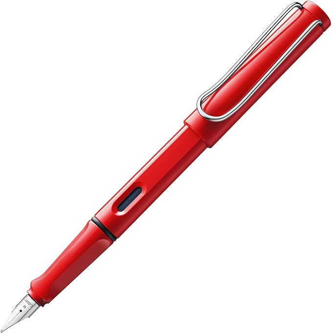 LAMY safari red - Fountain Pen with ergonomic grip & polished steel nib in size EF - ideal for any Writing & Calligraphy - including LAMY T 10 blue cartridge - Right-Handed