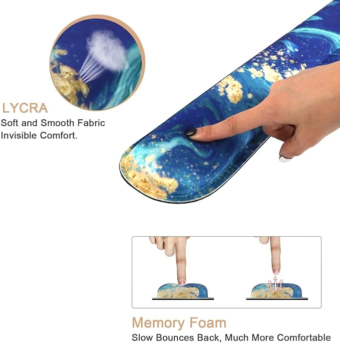 iCasso Keyboard Wrist Rest and Mouse Wrist Rest Pad, Made of Memory Foam, Ergonomic Support, Easy Typing and Relieve Wrist Pain, Perfect for Gaming, Computer, Office, Laptop (F-Blue Gold)