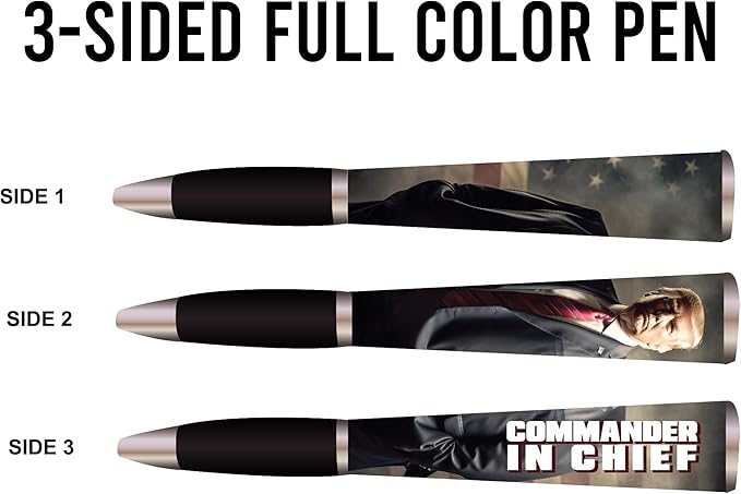 Trump Collectors Set Ballpoint Pen - Black Grip, MAGA Trump 2024 Design, 3-Sided Pen Imprinted in USA