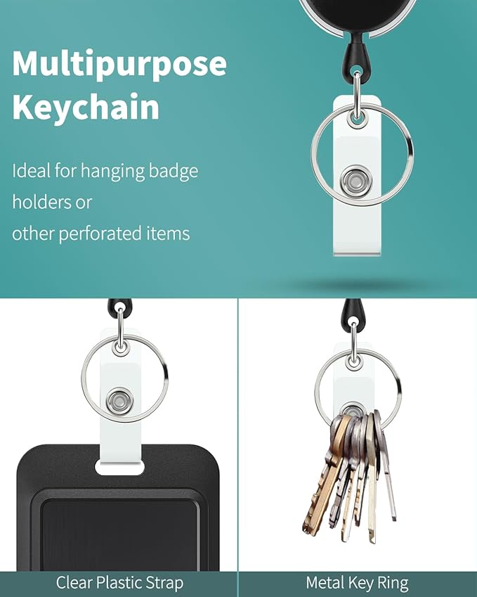 Uniclife 20 Pack Retractable Badge Reel for Badge Holder Heavy Duty Retractable Keychain Strong ABS Casing with Stainless Steel Spring Coil 24 Inch Nylon Rope Carabiner Clip and Key Ring