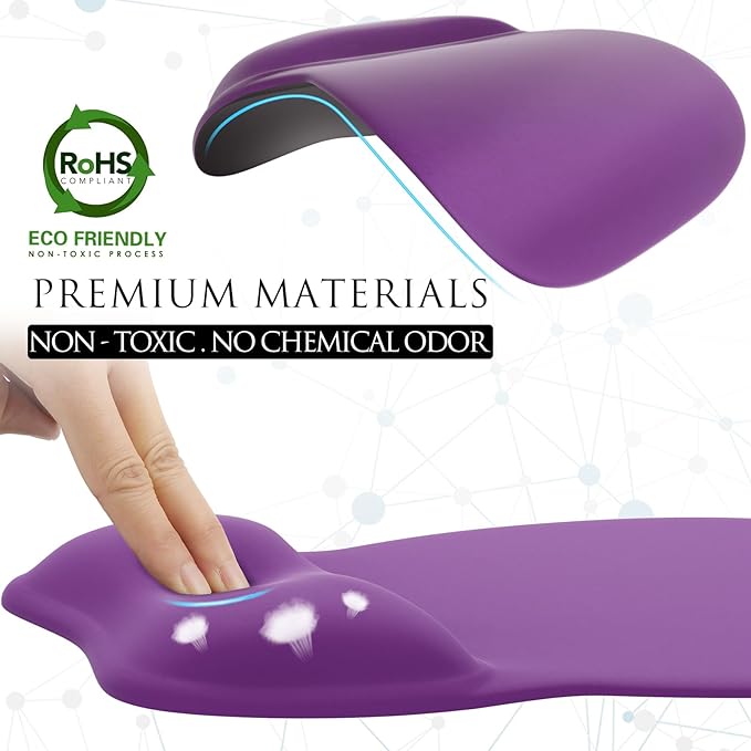 MROCO Ergonomic Mouse Pad with Gel Wrist Rest, Comfortable Mousepad with Smooth Wrist Support Surface and Non-Slip PU Base for Pain Relief, Computer, Laptop, Office & Home, 9.4 x 8.1 in, Violet Purple
