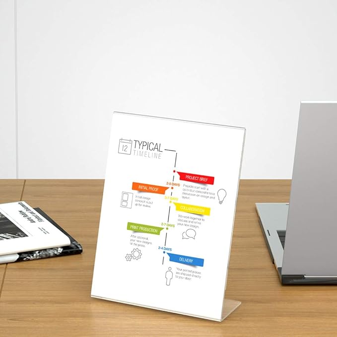 NIUBEE Acrylic Sign Holder 8.5 x 11 Inches Slanted Back, Clear Plastic Sign Holder Paper Display Table Stand for Office, Store, Restaurant (10 Pack)