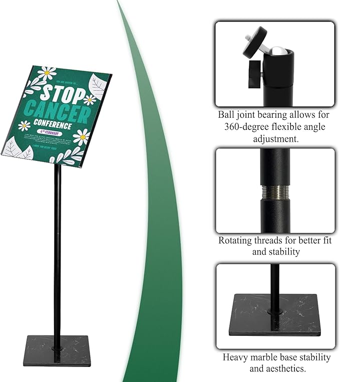 Adjustable Poster Sign Holder Stand 11x17 , Sign Holder Stand with Heavy Duty Marble Base, Reusable Sign Holder Vertical & Horizontal View Display for Indoor Outdoor Standing, 2 PACK（Square）