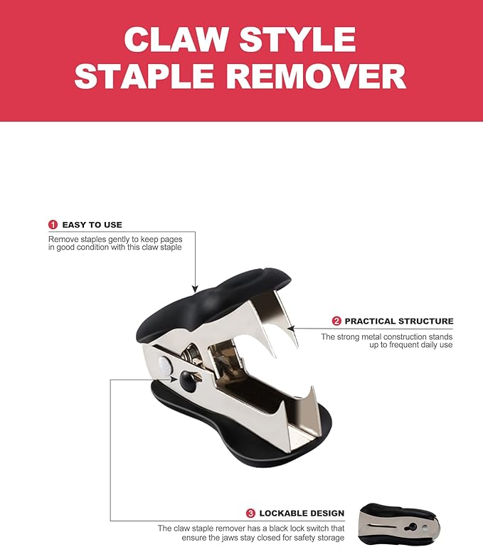 PAPERPAL Effortless Standard Stapler Set, 20 Sheet Capacity, Half Strip, Built-in Staples Storage, Holds 1/4" Staples, Includes 1000 Staples and A Staple Remover, Office, School & Personal Use, Black