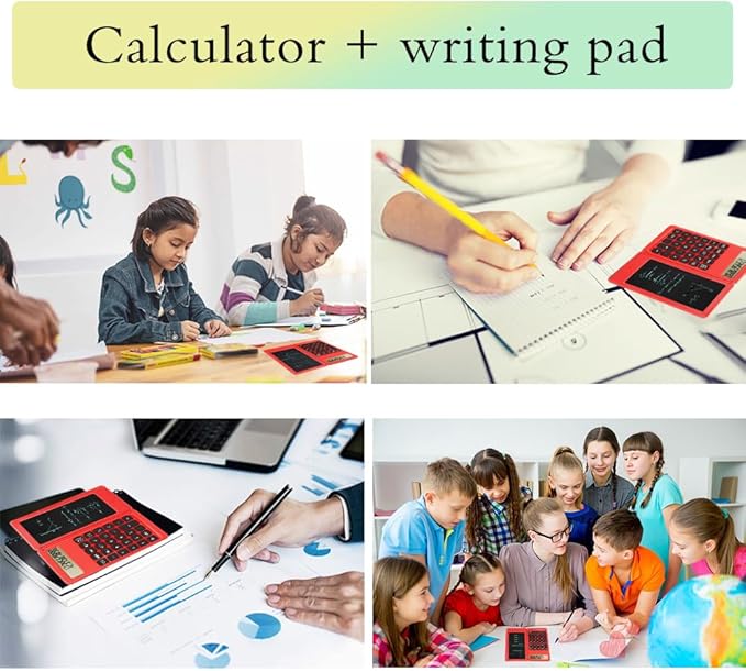 Desk Calculator, Desktop Small Calculator with Writing Notepad, Basic 4-Function Math Large Button Calculator, School Supplies for Kids, Middle/High School Students (Red)