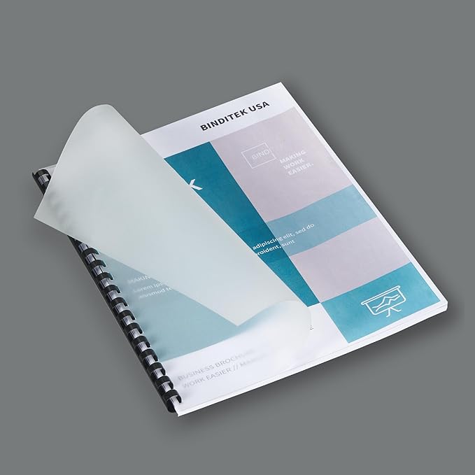 Binditek 50 Pack 12 Mil Frosted Polycover, Semi-Transparent Binding Presentation Covers, 8-1/2 x 11 Inches, Lightly Textured Sand Finish, Square Corners, Un-Punched Binding Front and Back Covers